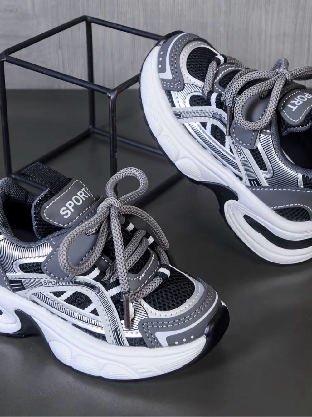 Kids Grey and Black Sport Sneakers - Comfortable Everyday Shoes